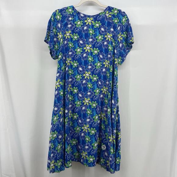 Delicates Size L Vintage Cottagecore Floral Dress Pockets Blue Short Sleeve - Picture 6 of 6